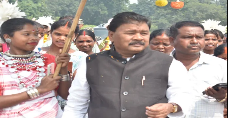 Bandhu Tirkey with villagers.