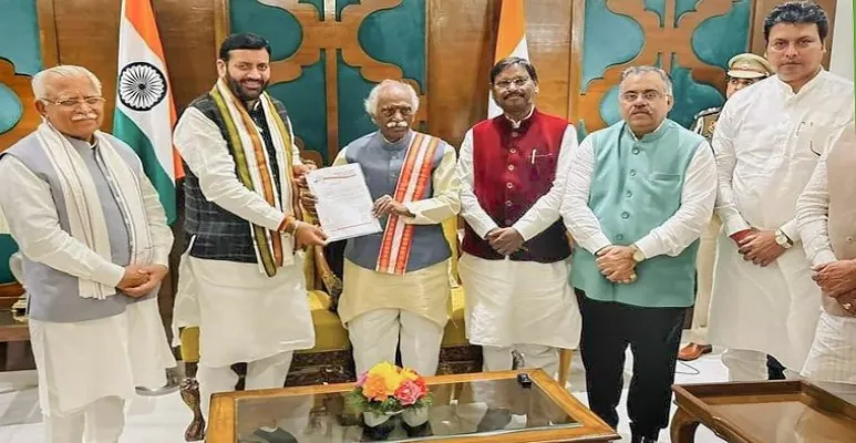 CM Nayab Singh Saini with former chief minister Manohar Lal Khattar