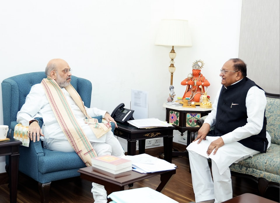 Amrendra Pratap Singh with Union Home Minister Amit Shah.